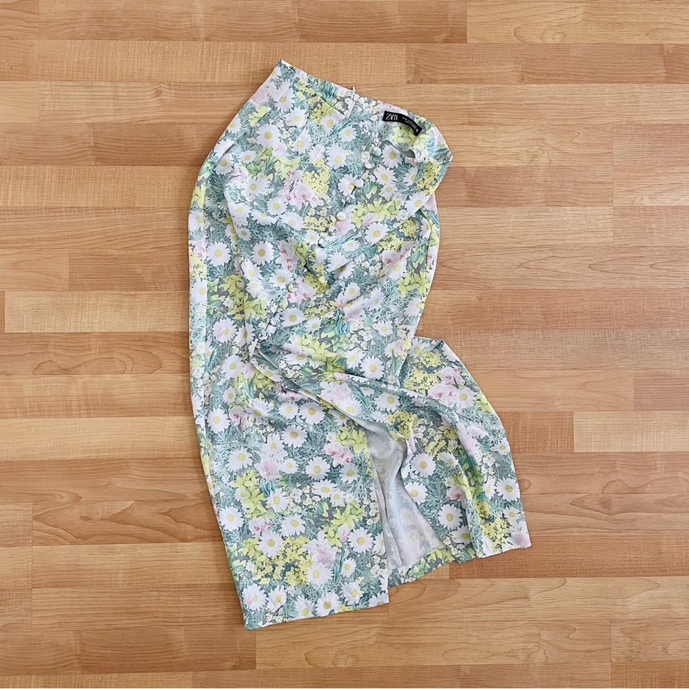 Zara Silky Floral Print Midi Satin skirt XS